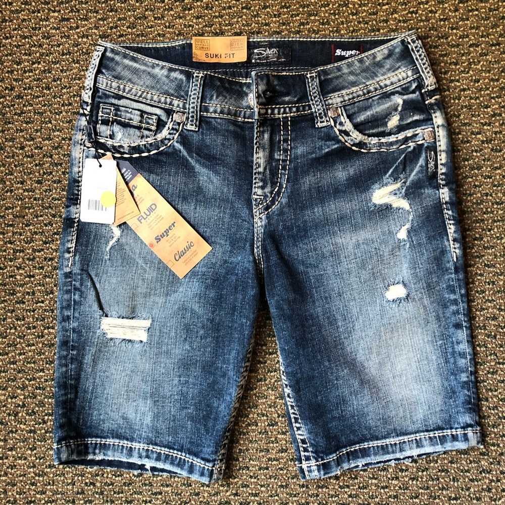 🛍 Silver - SUKI Super Strech Mid Bermuda Shorts